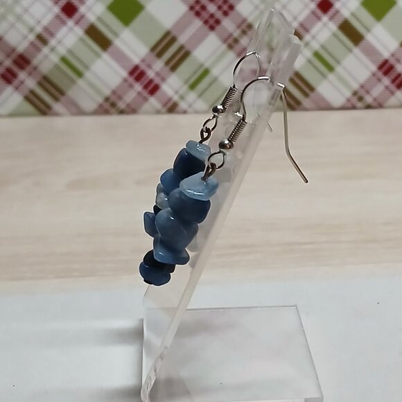 Fashion Hand Crafted Silver Tone with Blue Stone Earrings Costume Jewelry #81 - Picture 6 of 11